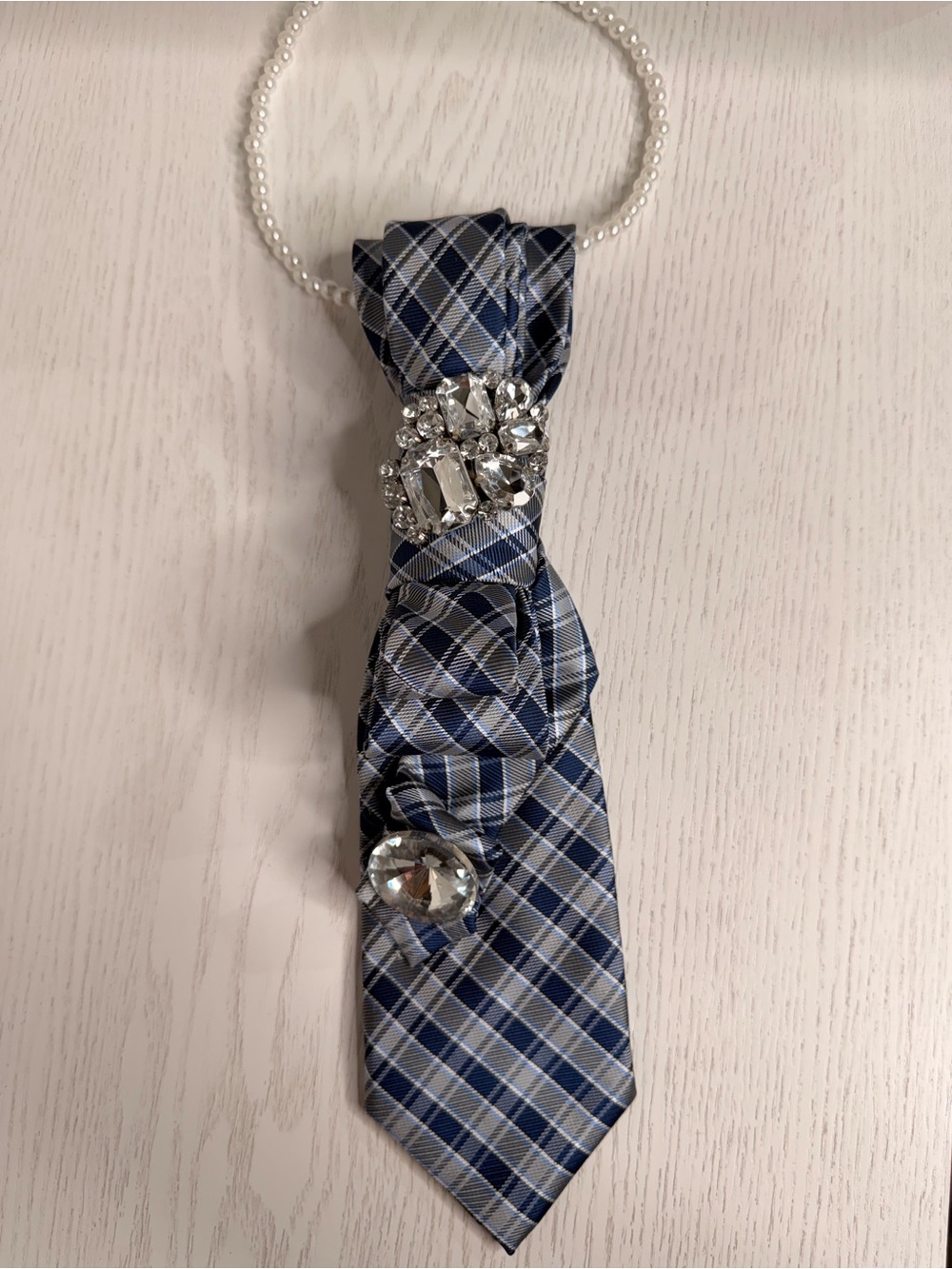 Elegant Blue Plaid Necklace with Crystal Accents
